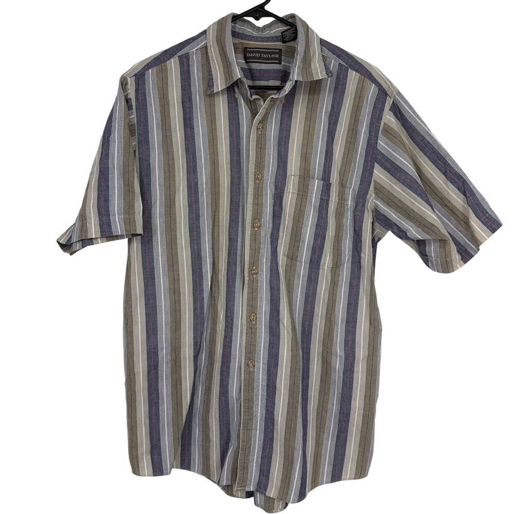 David Taylor Vintage Y2K Striped Cotton Short Sleeve Button Up Size Large